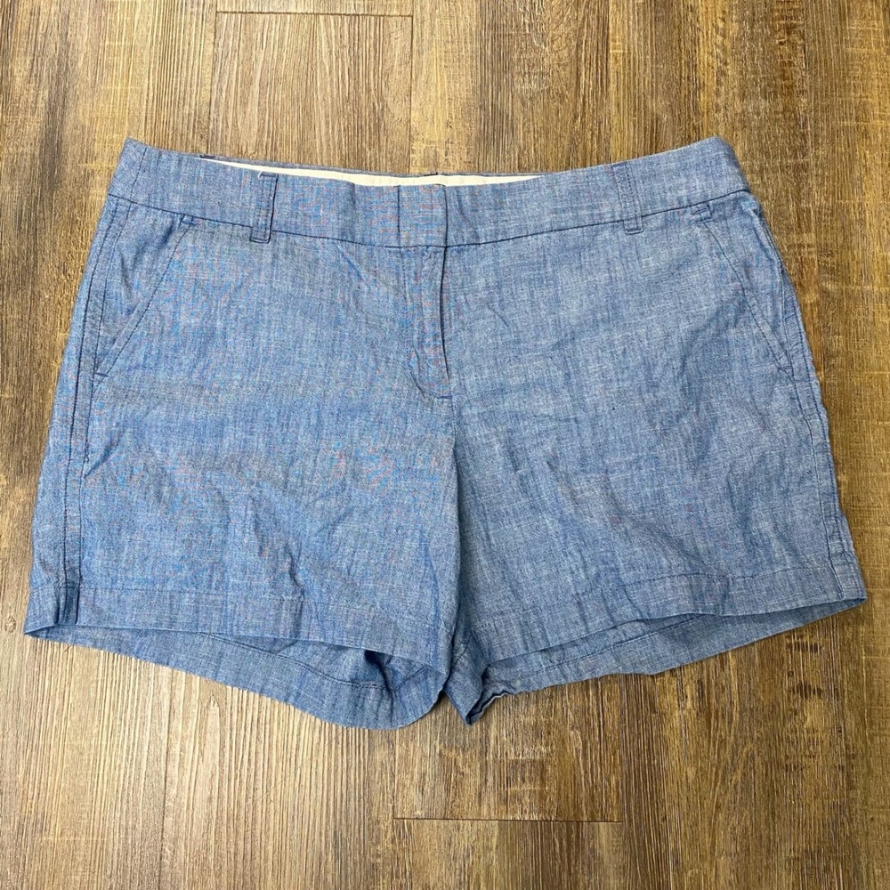 J.Crew Re-Imagined Blue Cotton Chambray Chino Shorts Womens 14 Indigo Wash